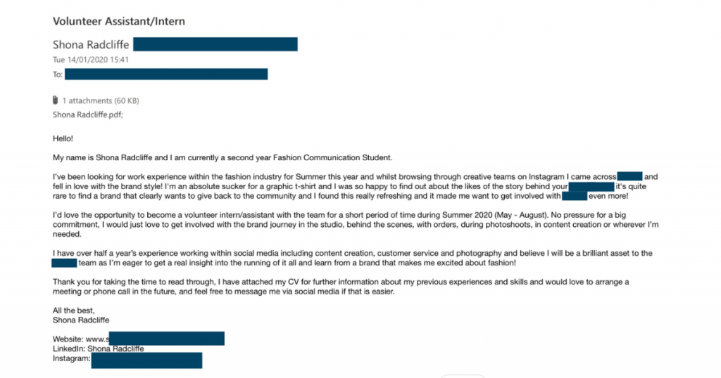 Real example of the email that got a student and internship