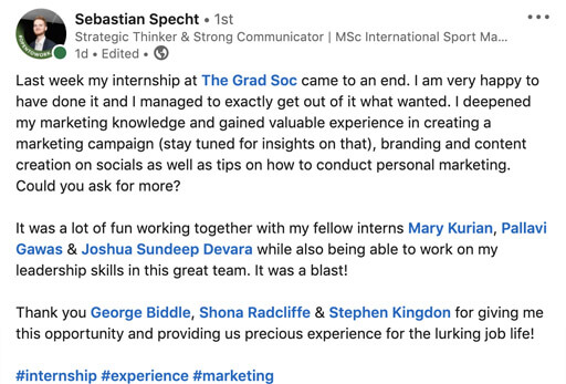 internship review by Sebastian